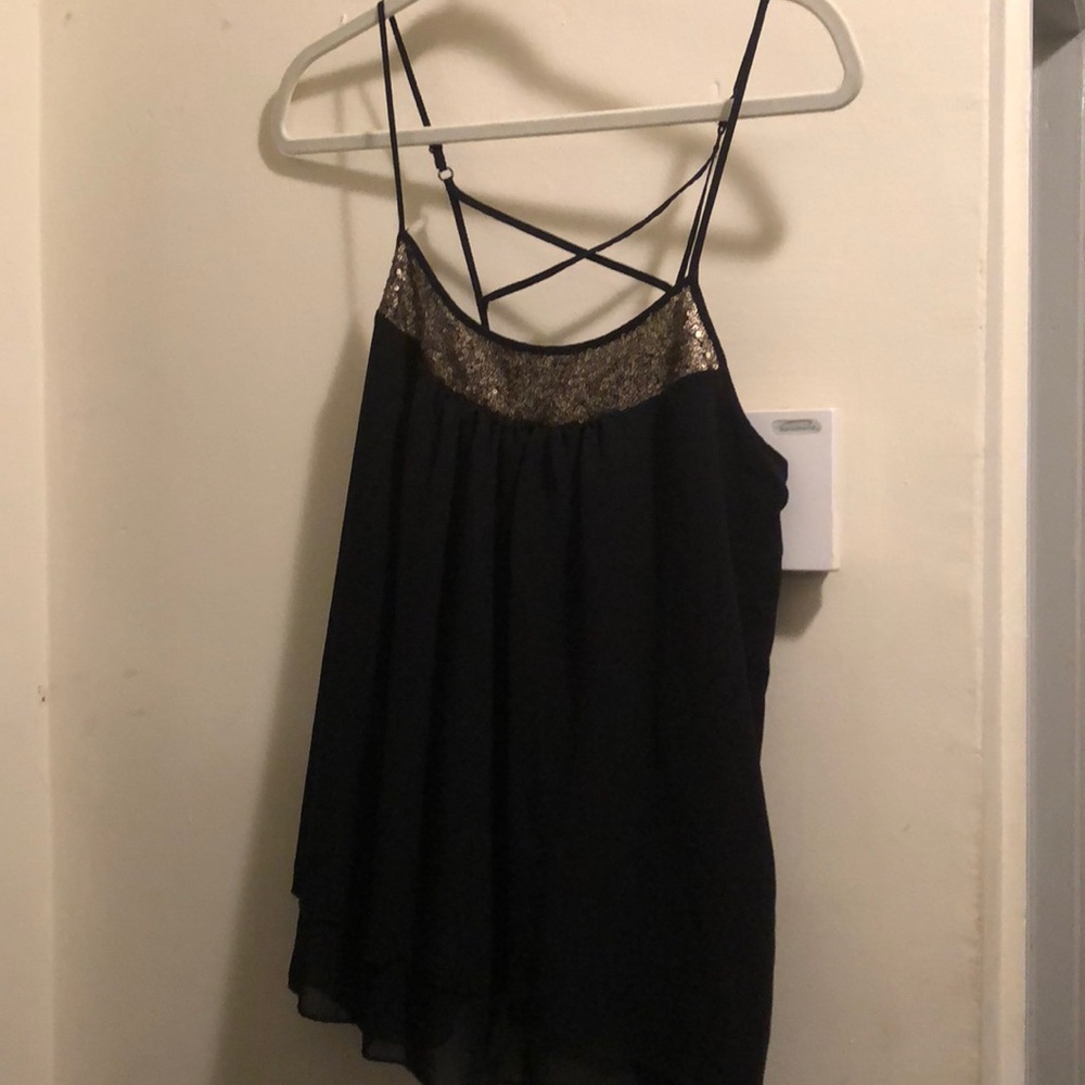 Black tank top with gold beading/sequins